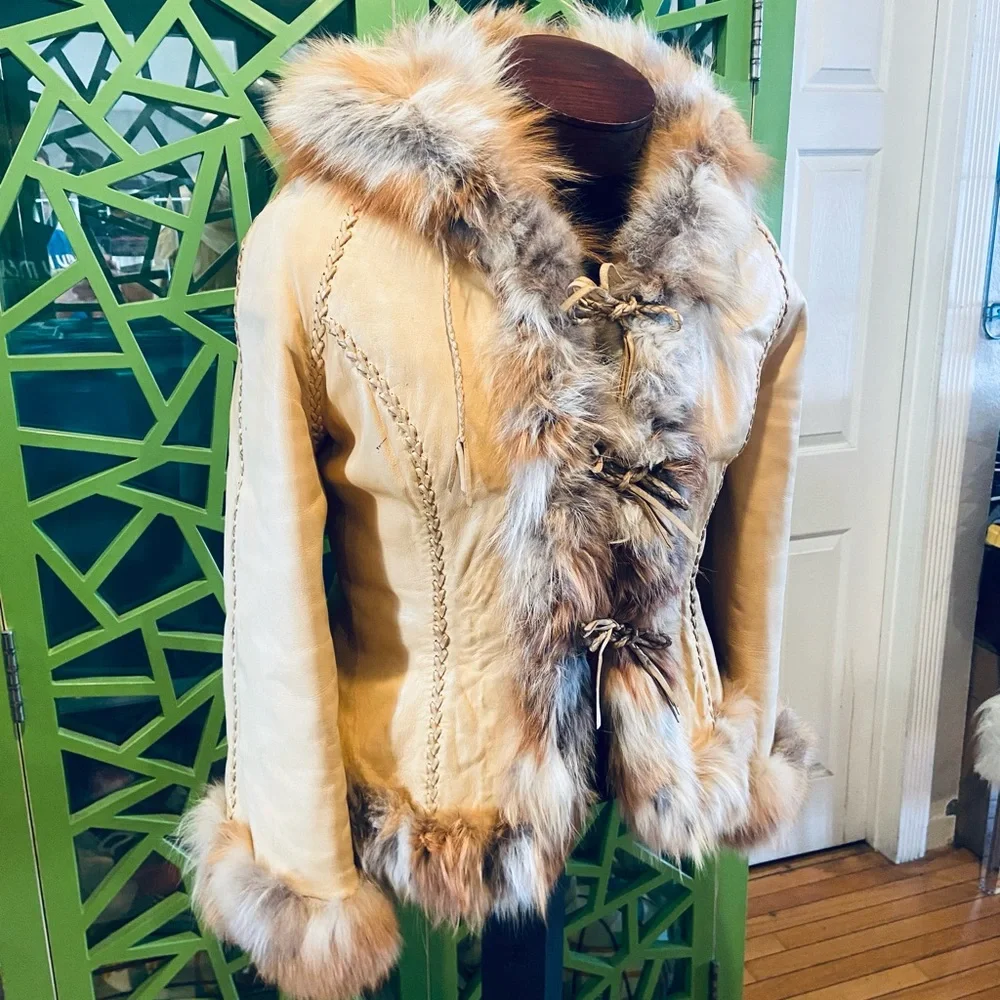 Fancy Hides for North Beach Leathers Hooded Fur Lined & Trimmed Leather Jacket